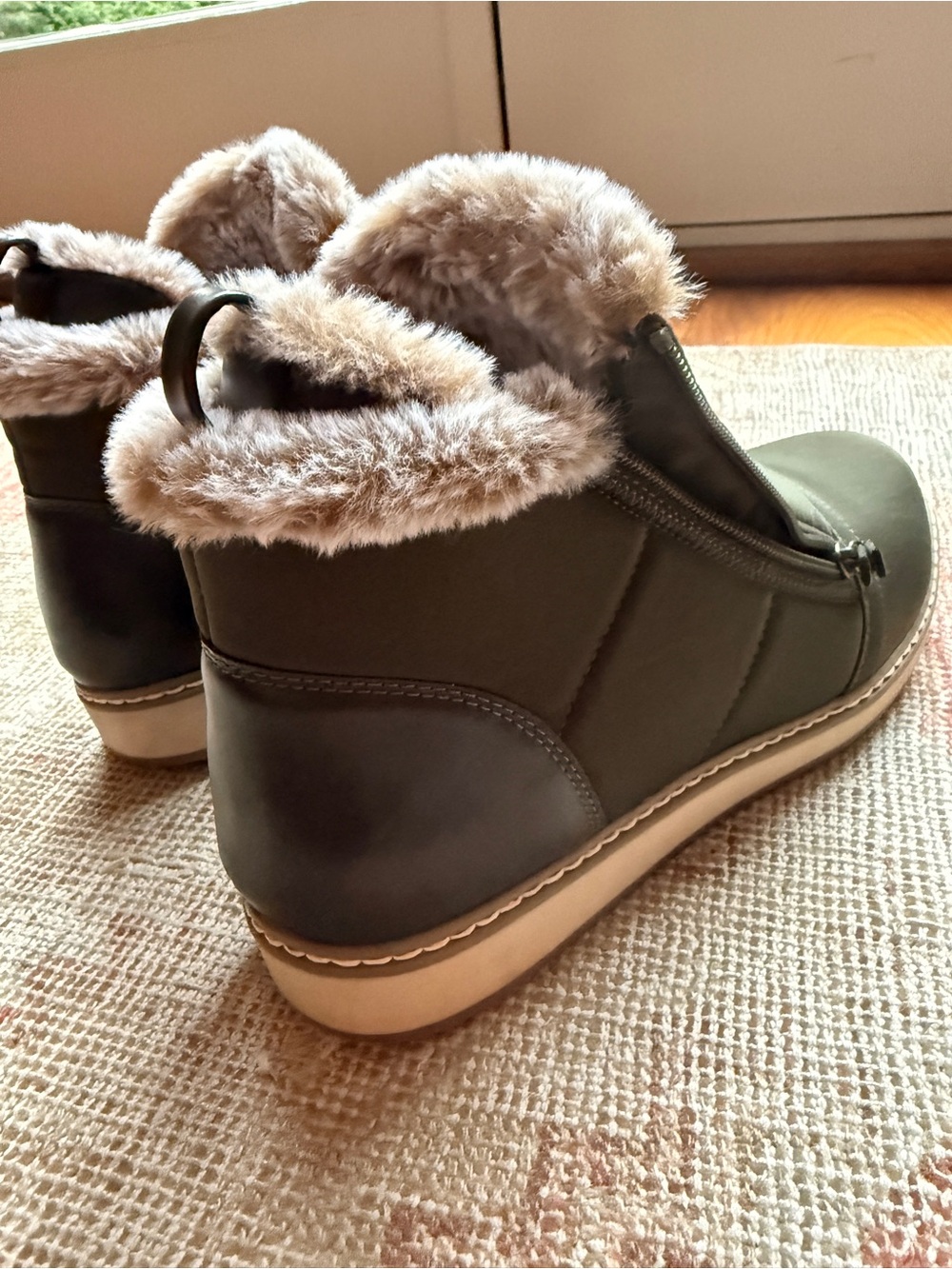 Fall cozy White Mountain Olive Faux-Fur Trim Ankle Booties